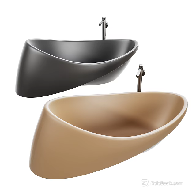 Modern Wall Mounted Black And Beige Bathtub With Elegant Curved Shape Design 3d model 