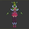 Christmas Themed Character With Reindeer Antlers Green Cape Red Skirt And Stockings Boots