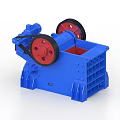 Blue Industrial Jaw Crusher With Red Pulleys And Metal Frame Structure