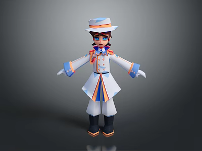 The Man In White And Blue Uniform With Hat Standing Open Arms 3D Cartoon Character 3d model