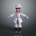 The Man In White And Blue Uniform With Hat Standing Open Arms 3D Cartoon Character