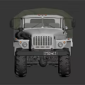 White Six Wheel Military Transport Truck With Green Canvas Covered Cargo Bed