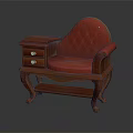 Classic Red Leather Tufted Single Sofa With Carved Wooden Frame and Side Table With Drawers