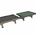 Modern Pool Table With Green Felt Surface Wooden Frame Billiard Balls And Cue Sticks