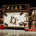 Traditional Chinese Shadow Puppetry Art Installation Featuring Puppet Figures Decorative Lanterns And Red Drums
