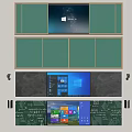 Windows Display Screens With Green Cabinets Gray Panel And Chalkboard Style Interfaces 3d model