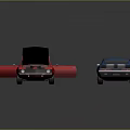 Red And Blue Classic Cars With Open Doors Hood And White Stripes