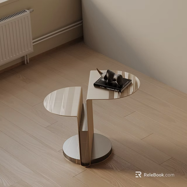 Modern Round Side Table with Double Tops Metal Base and Black Decor on Wooden Floor 3d model 
