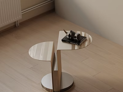 Modern Round Side Table with Double Tops Metal Base and Black Decor on Wooden Floor 3d model