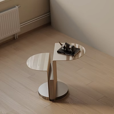Modern Round Side Table with Double Tops Metal Base and Black Decor on Wooden Floor 3d model