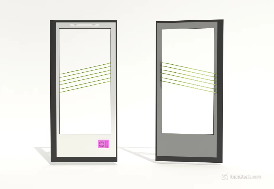 Car Window Glass Components With Black Frames Green Lines And Pink Indicators 3d model 