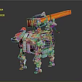 Sci-Fi Mechanical Quadruped Game and Movie Character With Large Red Weapon And Teal Armor