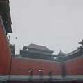 Traditional Chinese Ancient Architecture With Red Walls Golden Roofs And Symmetrical Courtyard Layout