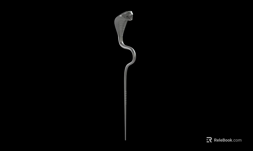 Silver Serpentine Weapon With Snake Head Design And Slender Rod Structure 3d model
