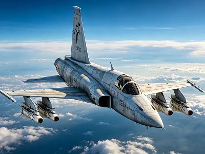 Military Fighter Jet Flying In Blue Sky With Clouds And Multiple Engines 3d model