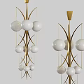 Elegant Modern Gold Frame Chandelier with Multiple White Spherical Hanging Shades 3d model
