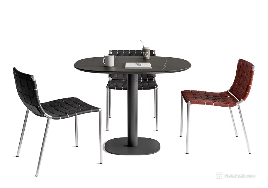 Modern Round Table And Chairs Set With Black Red Mesh Design Metal Frame 3d model