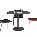 Modern Round Table And Chairs Set With Black Red Mesh Design Metal Frame 3d model