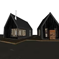 Modern Detached House Exterior In Forest With Greenery And Gravel Driveway