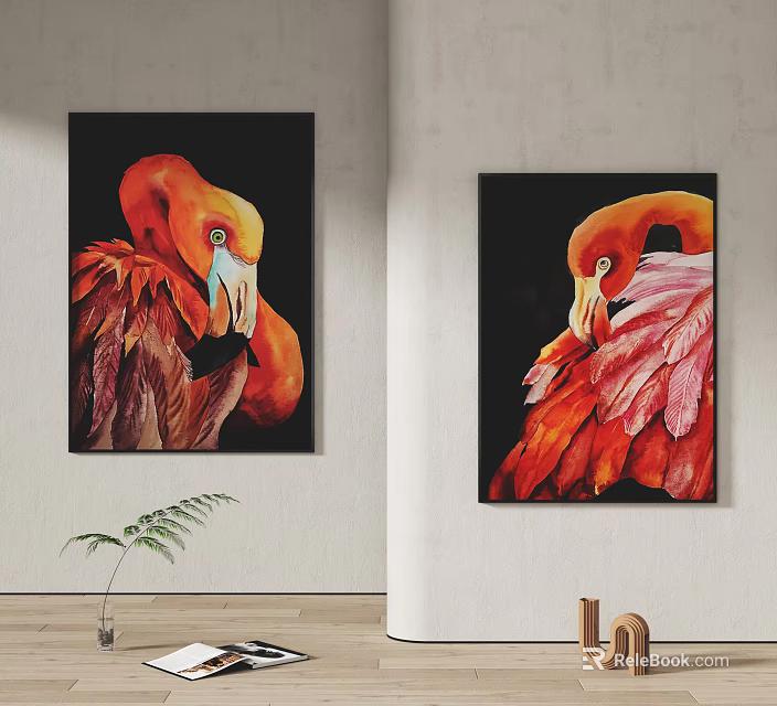 Flamingo Art Frames As Wall Decor In Modern Room 3d model