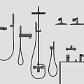Modern Black Shower Systems With Wall Mounted Heads And Handheld Sprayers 3d model