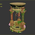 Classical Decorative Pedestal With Columns Round Top Ivy Decorations And Bucket Chain