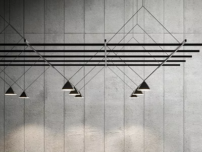 Modern Geometric Pendant Lights With Black Metal Frame And Triangular Shades On Grey Wall 3d model
