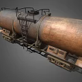 Rusty Industrial Oil Tanker Equipment With Ladder Pipes On Rail Tracks