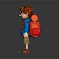 Cartoon Style Game Character Boy With Reddish Brown Hair Blue Hoodie And Red Backpack