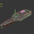 Water Vessel with Silver Gray Hull Red Bottom and Top Antenna Weaponry