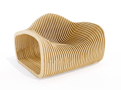 Unique Modern Wooden Leisure Chair With Curved Slat Structure And Stylish Design 3d model