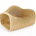 Unique Modern Wooden Leisure Chair With Curved Slat Structure And Stylish Design