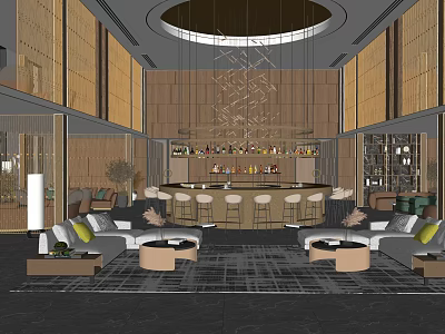 Luxury Hotel Lobby Interior With Grand Chandelier Seating Area And Wooden Accents 3d model