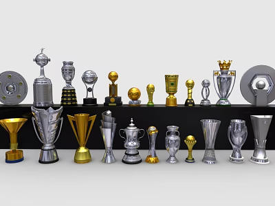 Various Gold and Silver Trophies Medals Display with Different Styles and Designs 3d model