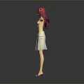 Game Or Movie Character With Pink Hair White Crop Top Red Flower And White Skirt