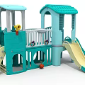 Teal And Yellow Playground Equipment With Slides Climbing Ladder And Canopy Platform