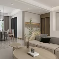 Modern Living And Dining Area Interior Design With Sofa Dining Table And Coffee Table 3d model
