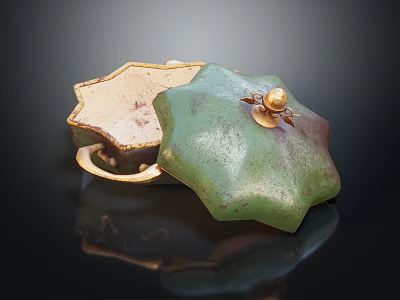 Elegant Green Decorative Ornament Set With Star Shaped Lid And Golden Accents 3d model