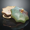 Elegant Green Decorative Ornament Set With Star Shaped Lid And Golden Accents