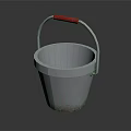 Sturdy Shiny Silver Metallic Bucket With Red Handle And Round Rim