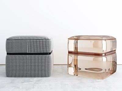 Two Modern Stools Featuring Black And White Checkered Upholstered And Transparent Acrylic Design 3d model
