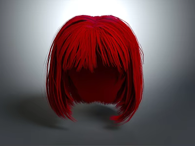 Game Movie Character Red Bob Cut Wig With Blunt Bangs And Short Hair Style 3d model