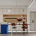 Modern Restaurant Interior Design Featuring Blue Dining Table Hanging Light Wooden Cabinets And Green Plants