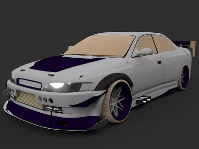 White Modified Sports Car With Purple Accents Rear Spoiler And Alloy Wheels 3d model
