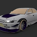 White Modified Sports Car With Purple Accents Rear Spoiler And Alloy Wheels