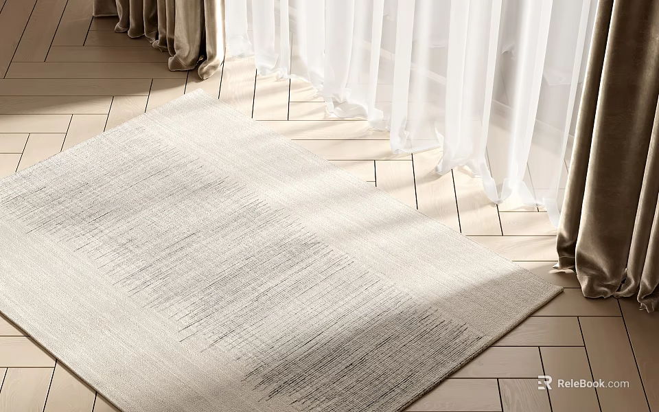 Square Textured Cream Carpet On Light Wooden Floor With Curtains And Natural Light 3d model 