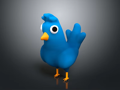 Blue Cartoon Bird With Big Eyes Yellow Beak And Feet Standing On Black Background 3d model