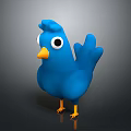 Blue Cartoon Bird With Big Eyes Yellow Beak And Feet Standing On Black Background