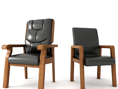 Modern Single Sofa Chair With Black Leather Upholstery And Wooden Armrests Legs 3d model