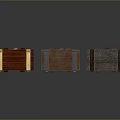 Three Vintage Wooden Trunks With Different Colors And Metal Decorative Straps